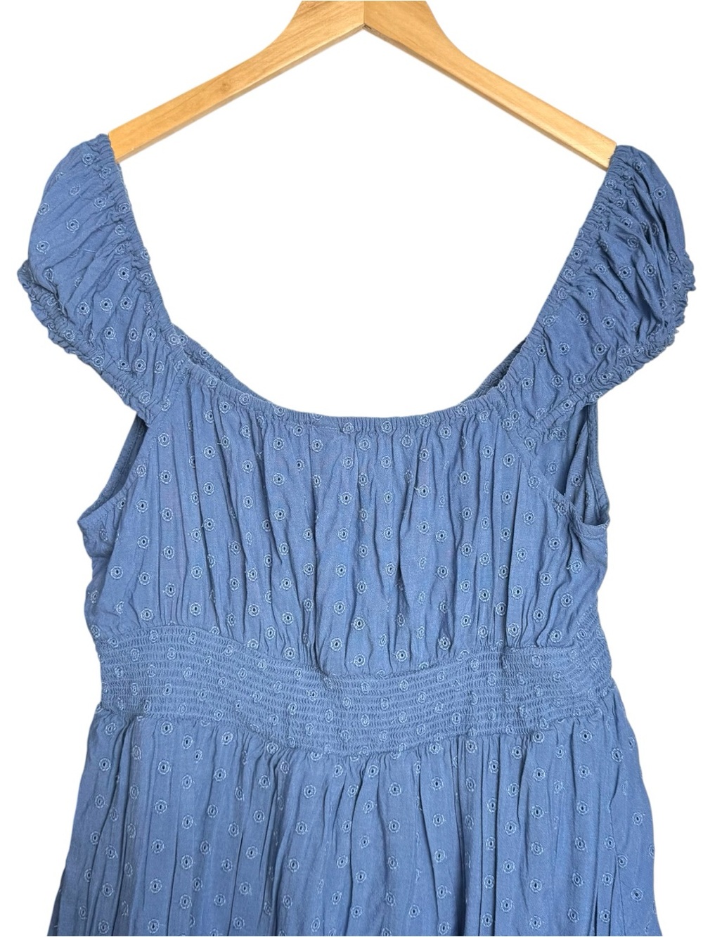 Old Navy Defined Smocked Waist Mini Dress Size XL Seaborne Blue Short Sleeve - Picture 13 of 16